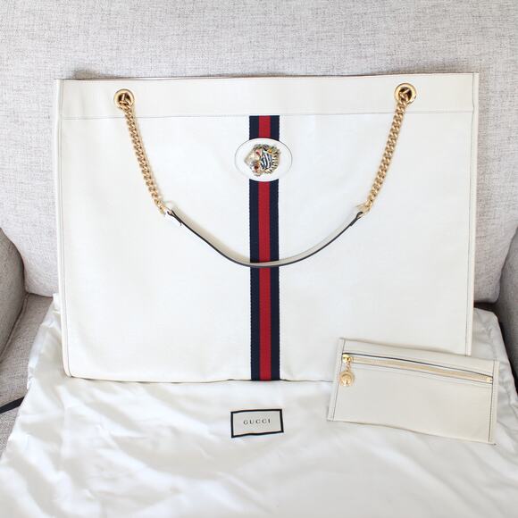 Gucci Ivory White Rajah Web-Striped Leather Tote Bag - Picture 6 of 16